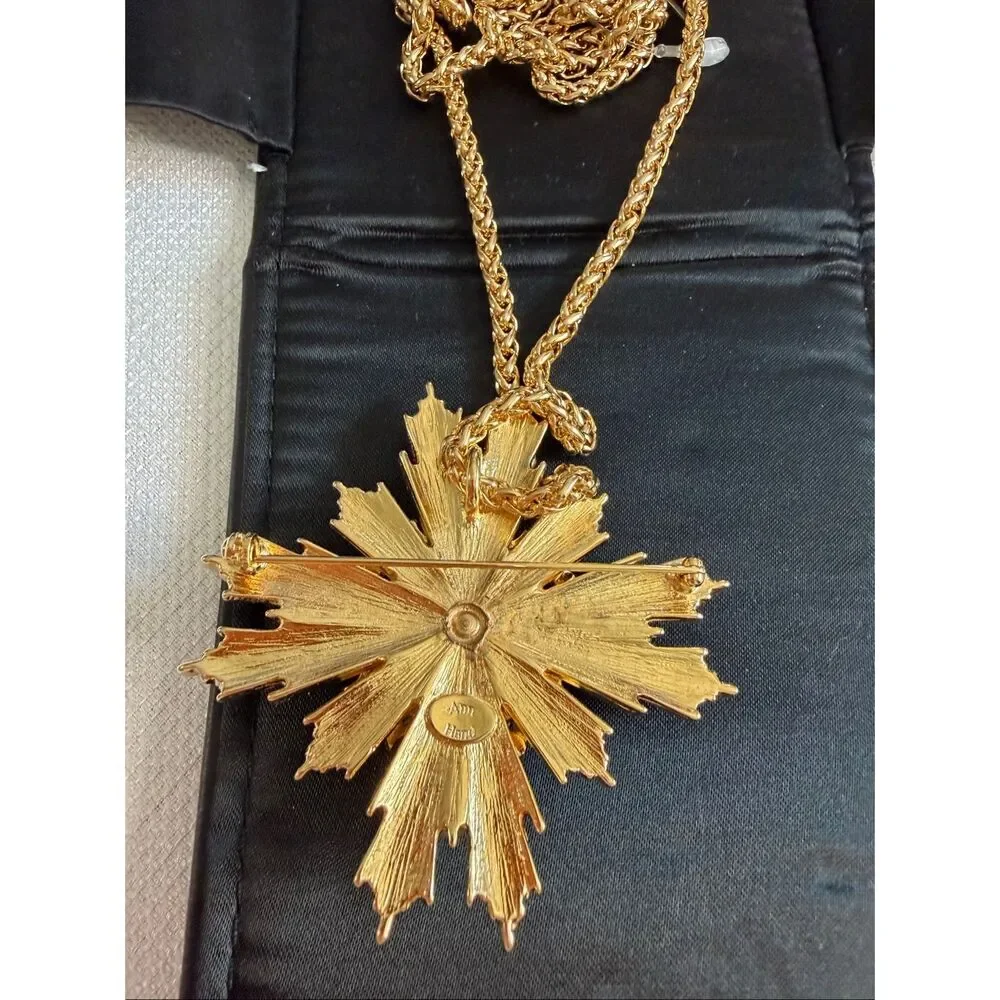 Ann Hand Washington DC Miraculous Medal Sunburst Pendant Brooch Necklace Signed
